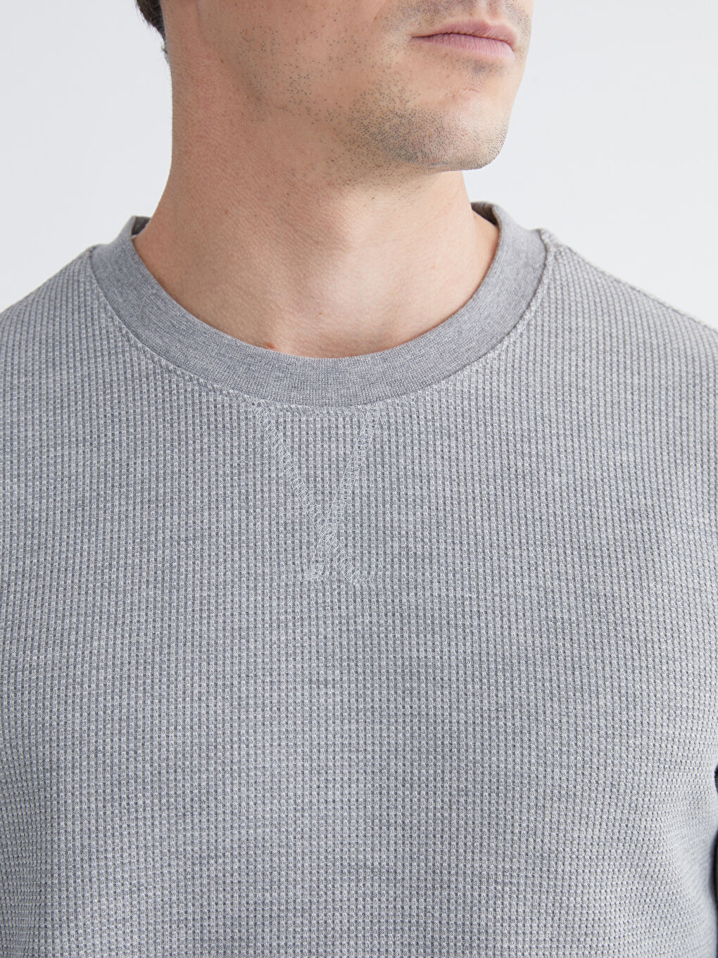 Gri Bisiklet Yaka Erkek Sweatshirt-2