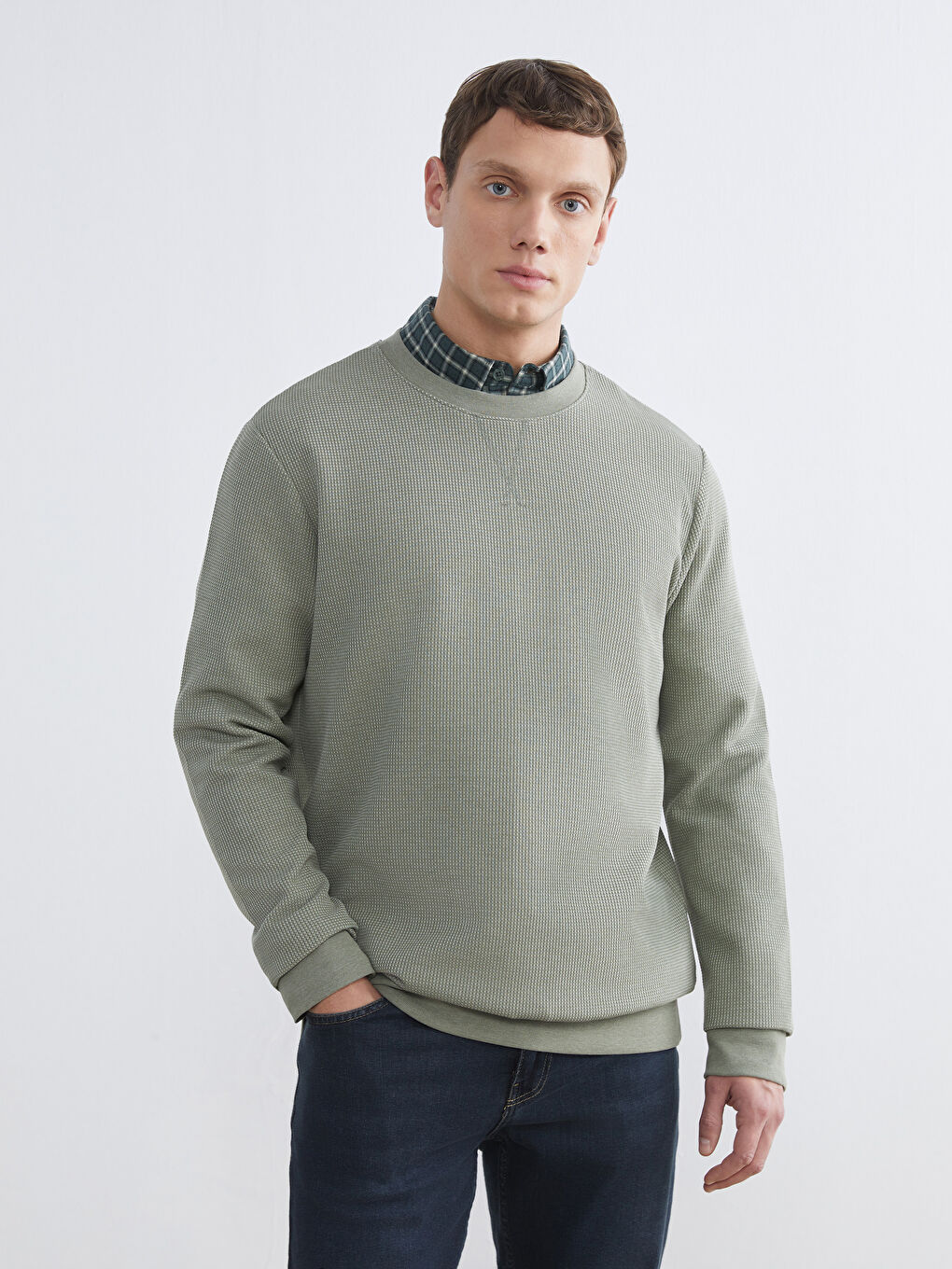 Yeşil Bisiklet Yaka Erkek Sweatshirt