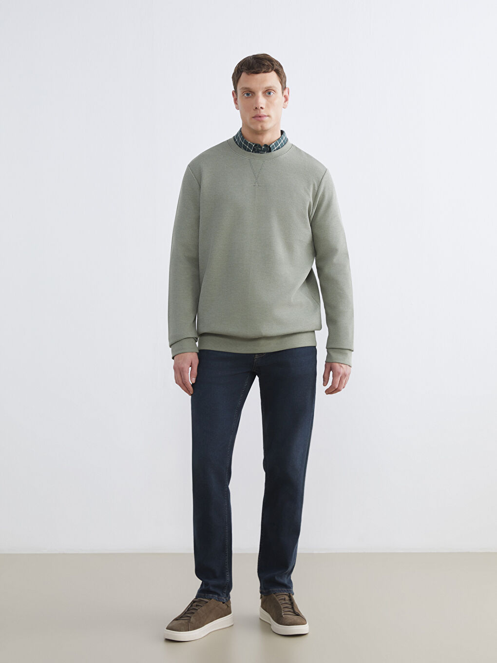 Yeşil Bisiklet Yaka Erkek Sweatshirt-1