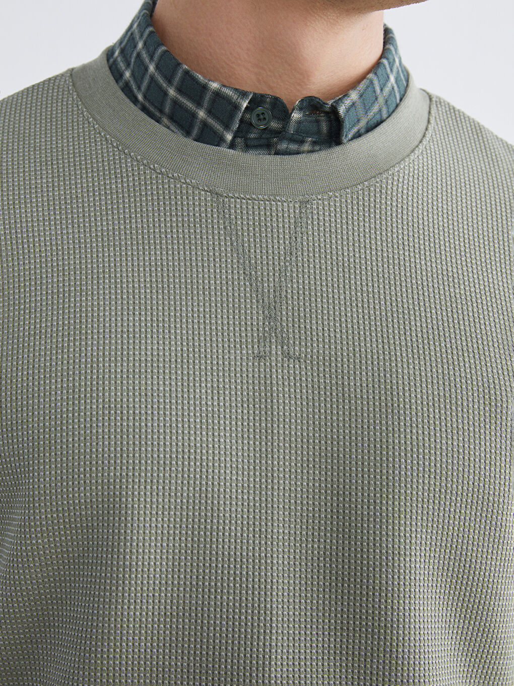 Yeşil Bisiklet Yaka Erkek Sweatshirt-2