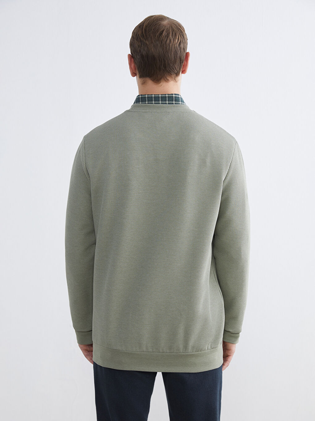 Yeşil Bisiklet Yaka Erkek Sweatshirt-3