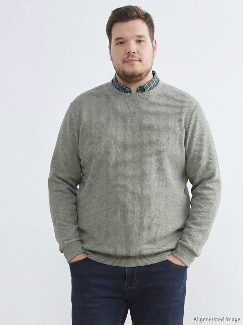 Yeşil Bisiklet Yaka Erkek Sweatshirt-1