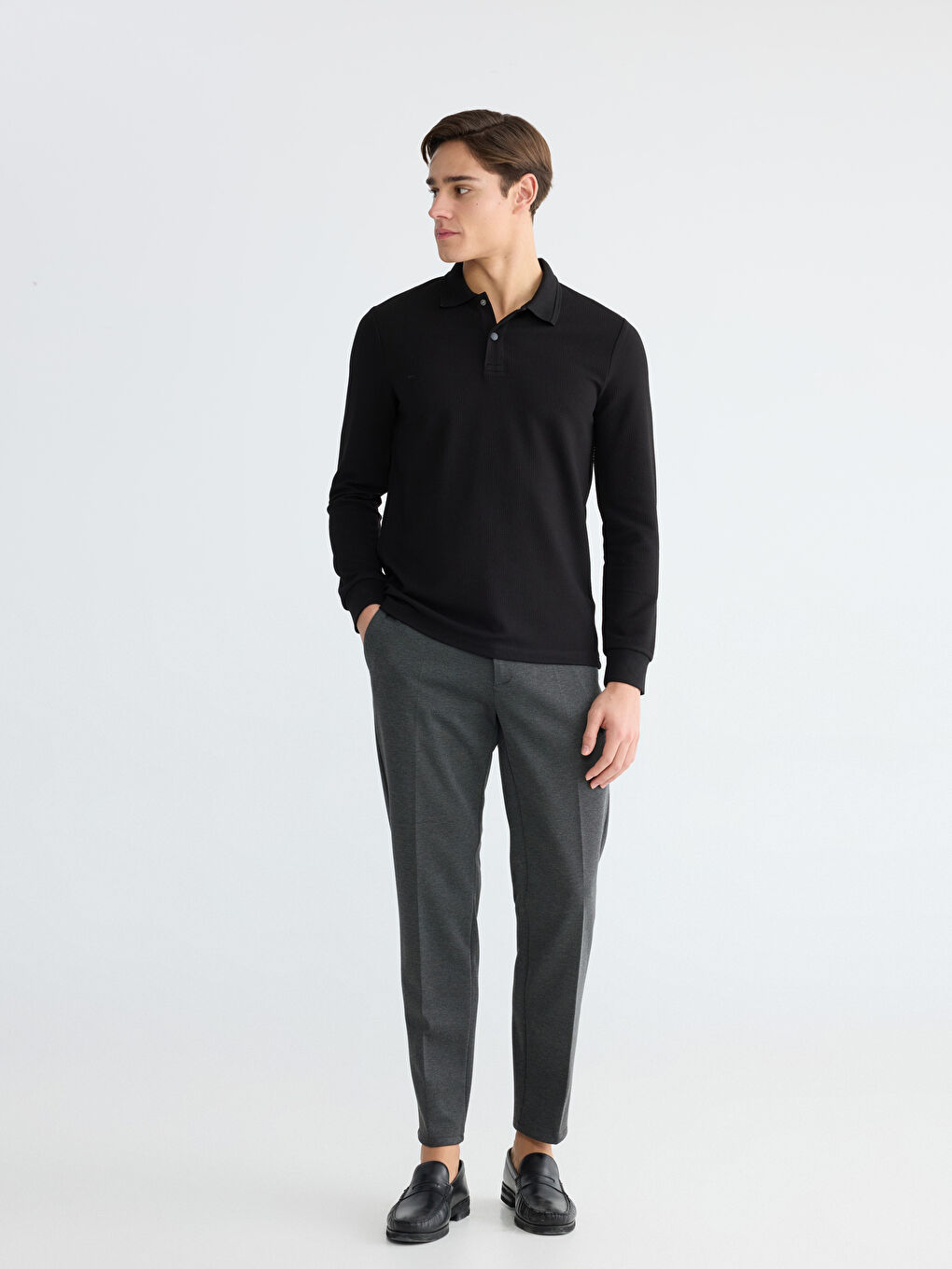 Siyah Polo Yaka Erkek Sweatshirt-1