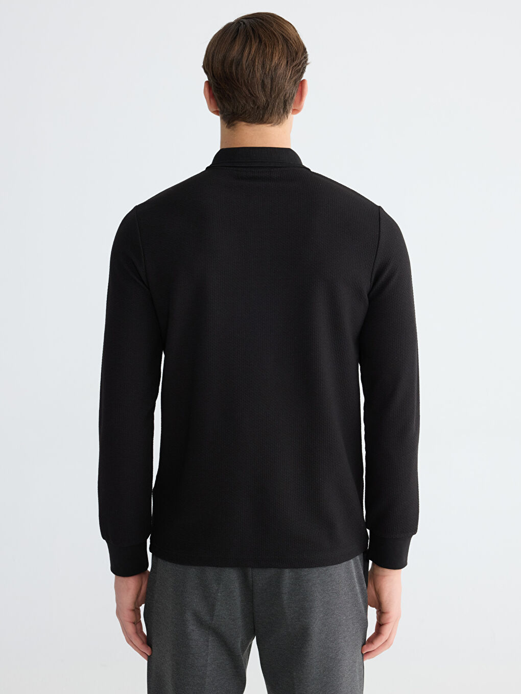 Siyah Polo Yaka Erkek Sweatshirt-3