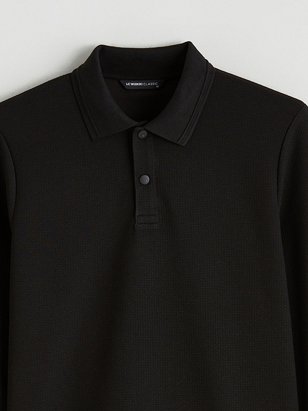 Siyah Polo Yaka Erkek Sweatshirt-5