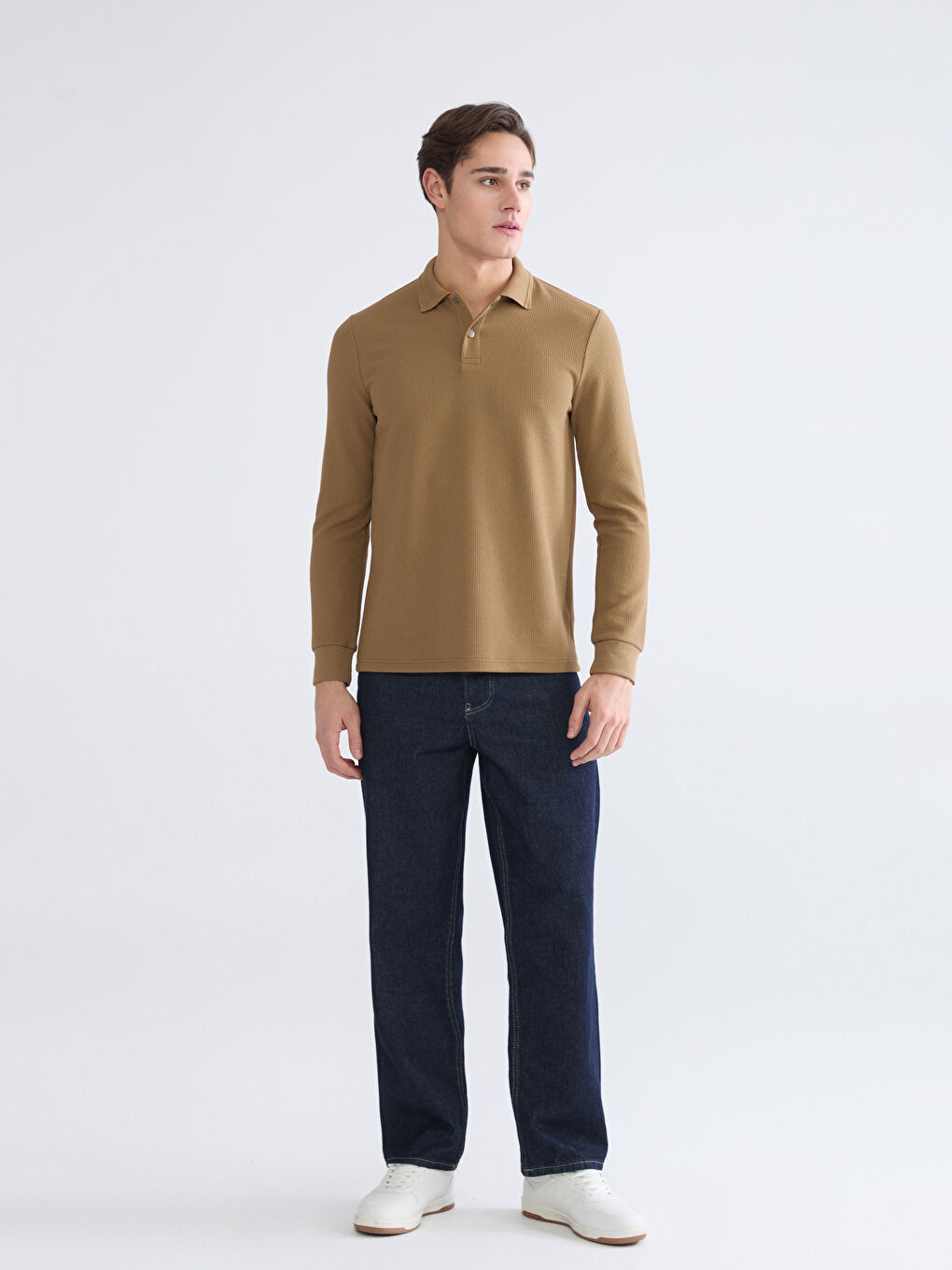 Kahverengi Polo Yaka Erkek Sweatshirt-1