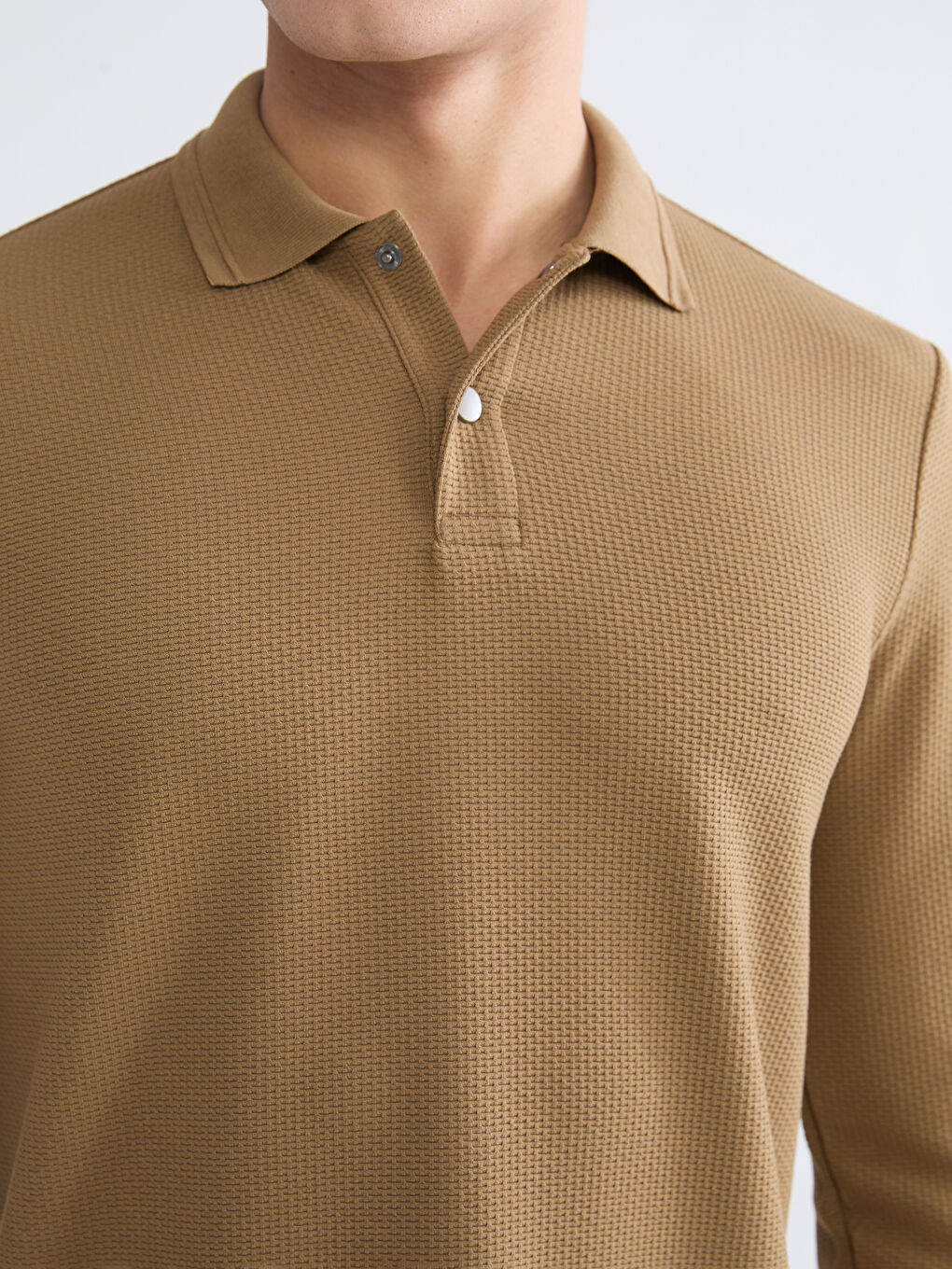 Kahverengi Polo Yaka Erkek Sweatshirt-2