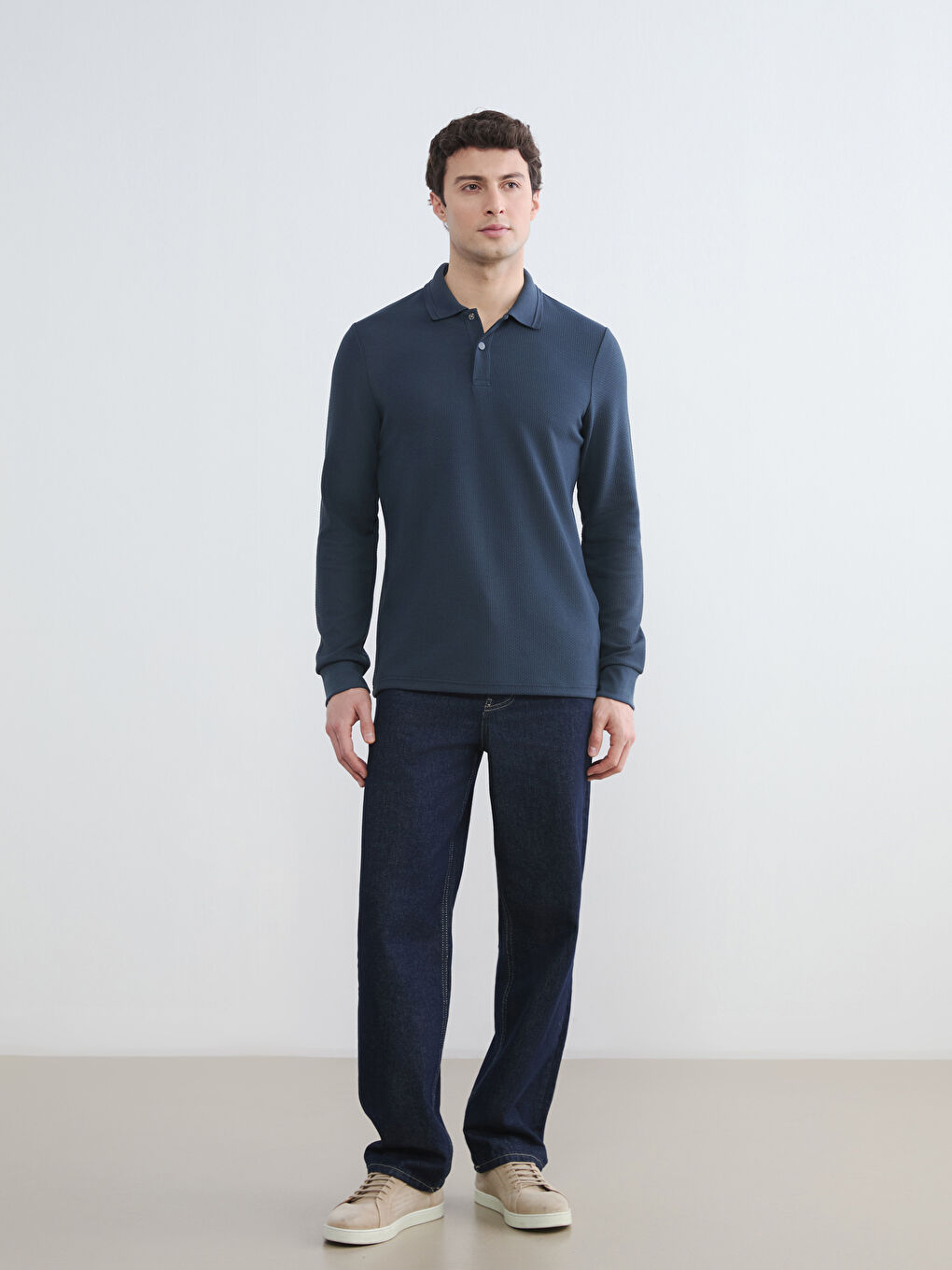 Lacivert Polo Yaka Erkek Sweatshirt-1