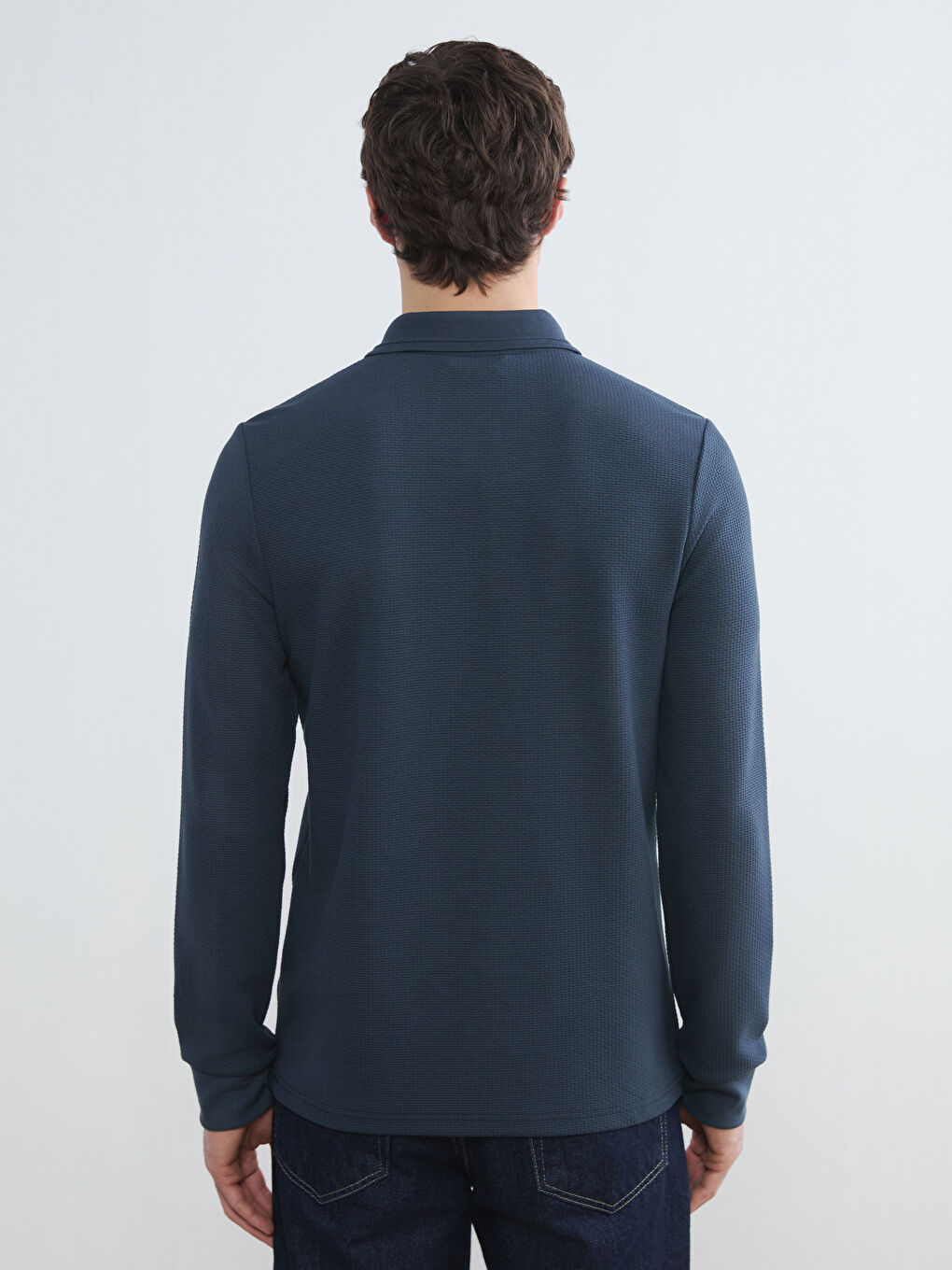 Lacivert Polo Yaka Erkek Sweatshirt-3