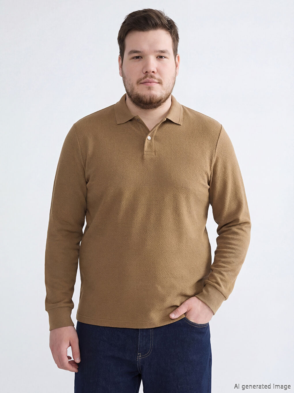 Kahverengi Polo Yaka Erkek Sweatshirt-1