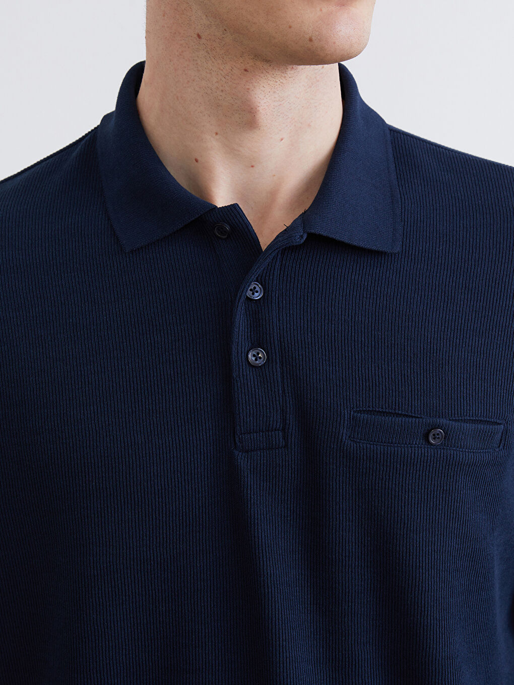 Lacivert Polo Yaka Uzun Kollu Erkek Sweatshirt-2