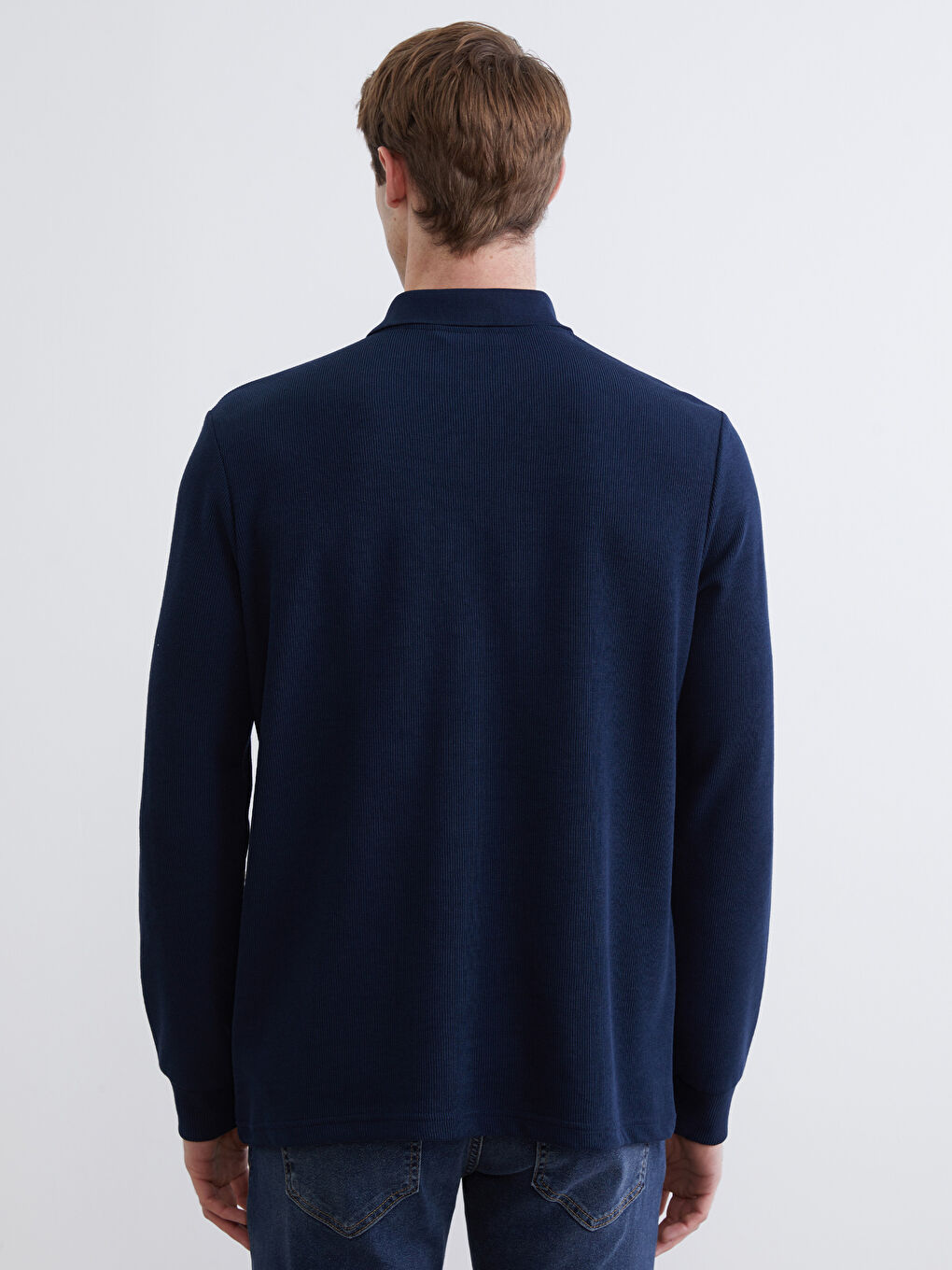 Lacivert Polo Yaka Uzun Kollu Erkek Sweatshirt-3