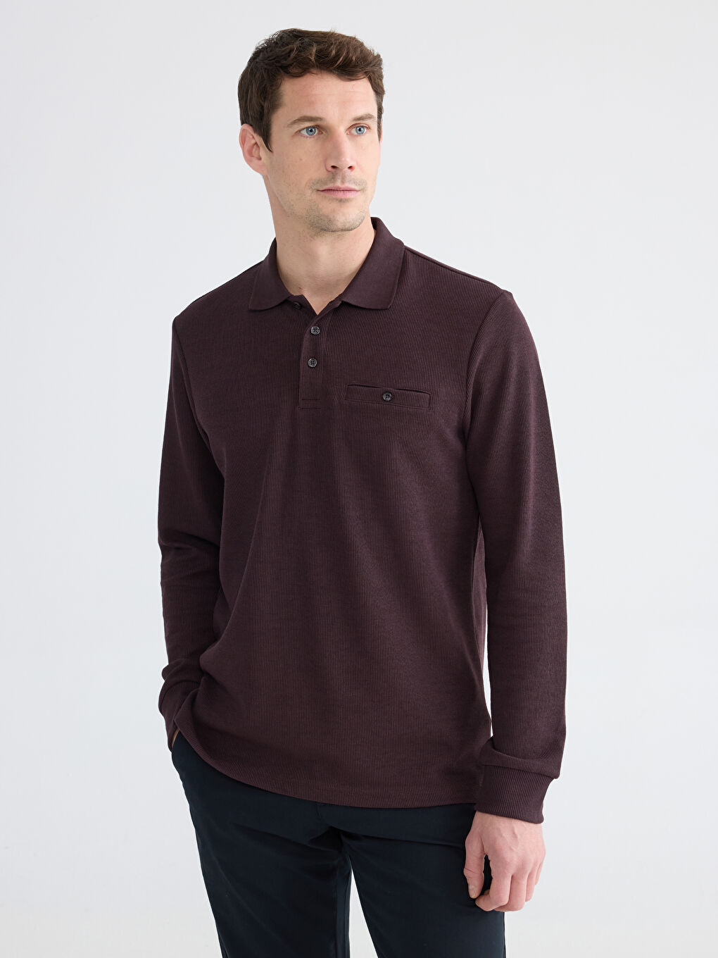 Mürdüm Polo Yaka Erkek Sweatshirt