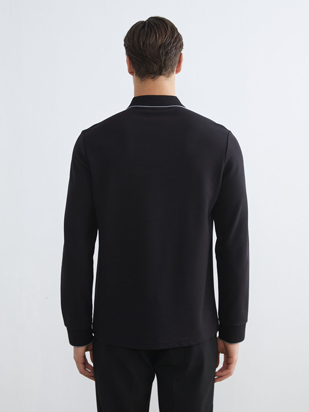 Siyah Polo Yaka Uzun Kollu Erkek Tişört-3