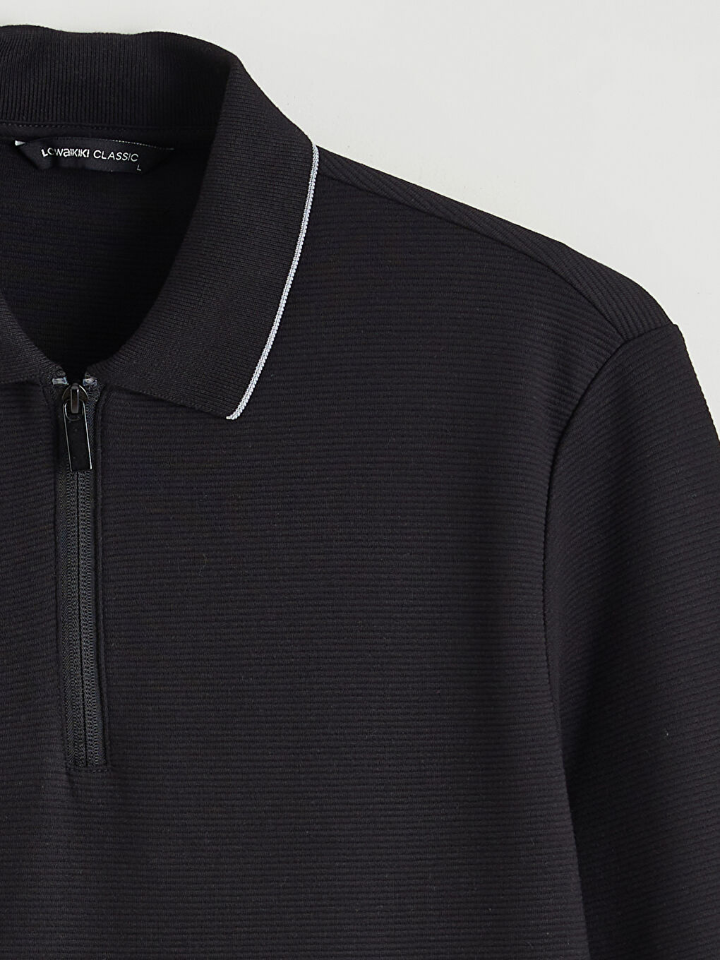 Siyah Polo Yaka Uzun Kollu Erkek Tişört-5