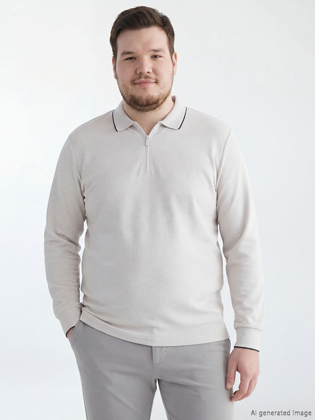 Gri Polo Yaka Uzun Kollu Erkek Tişört-1