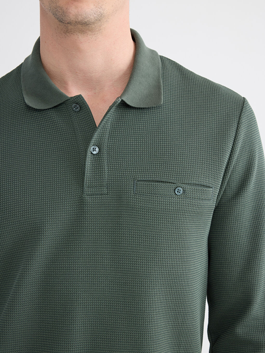 Yeşil Polo Yaka Erkek Sweatshirt-2