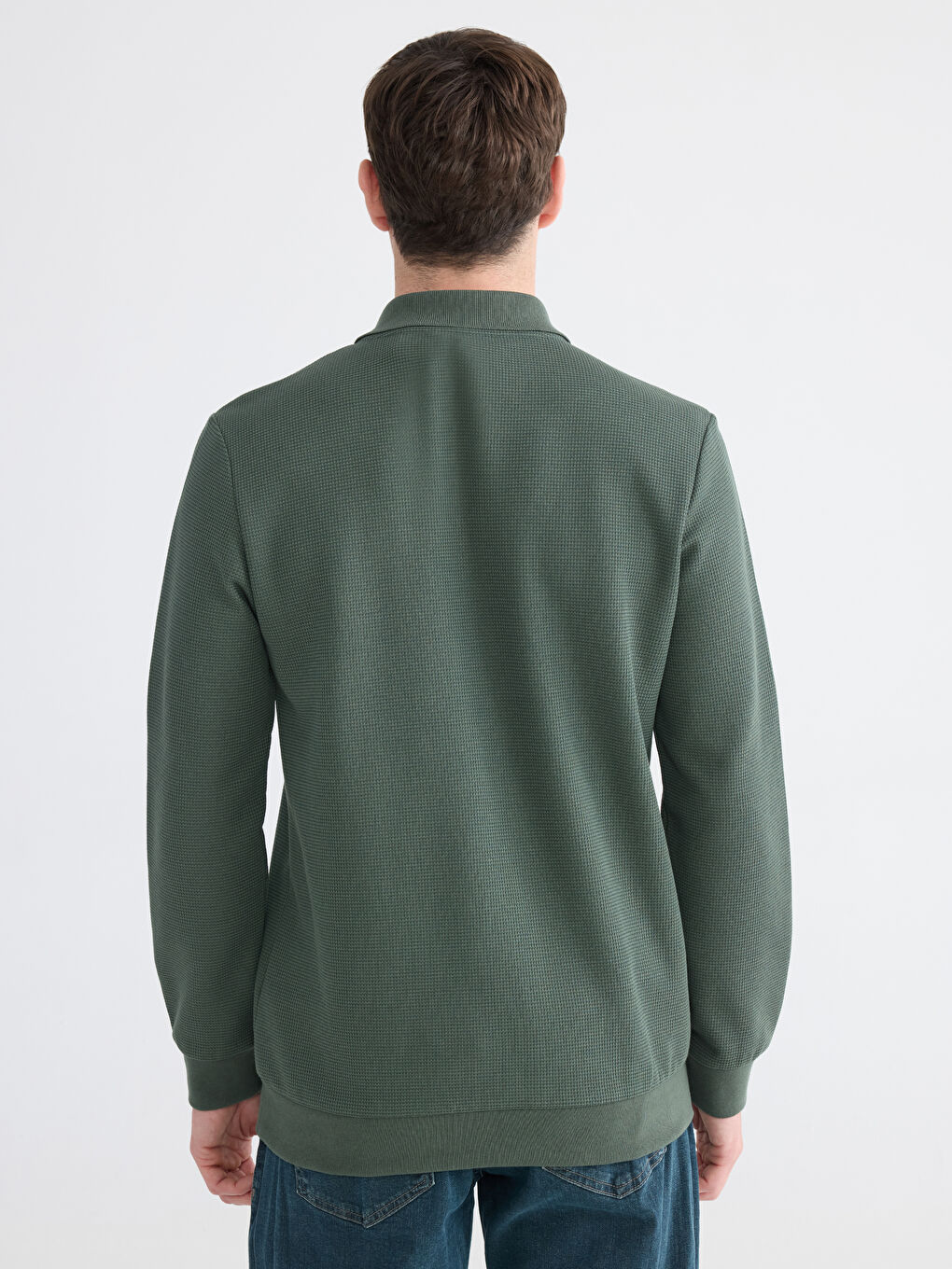Yeşil Polo Yaka Erkek Sweatshirt-3
