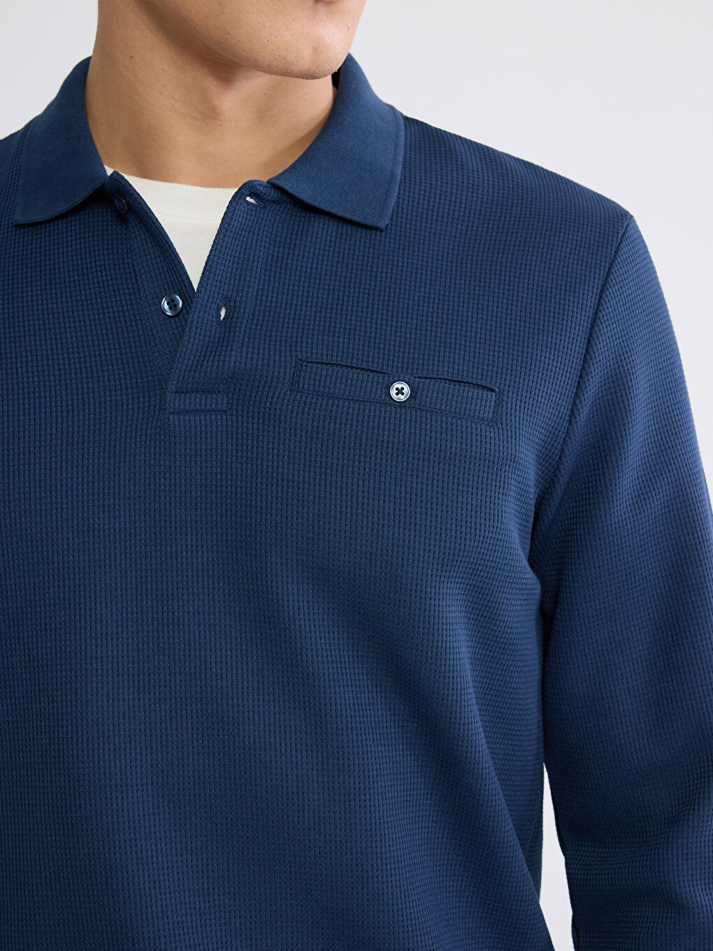 Lacivert Polo Yaka Erkek Sweatshirt-2