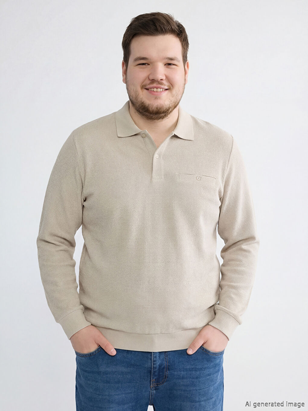 Bej Polo Yaka Erkek Sweatshirt-1