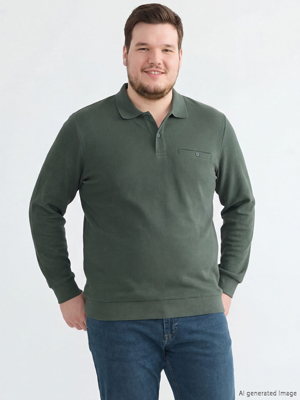 Yeşil Polo Yaka Erkek Sweatshirt-1