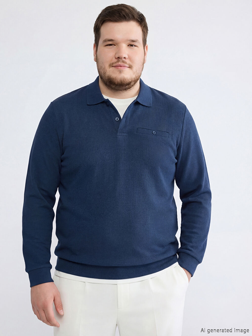 Lacivert Polo Yaka Erkek Sweatshirt-1