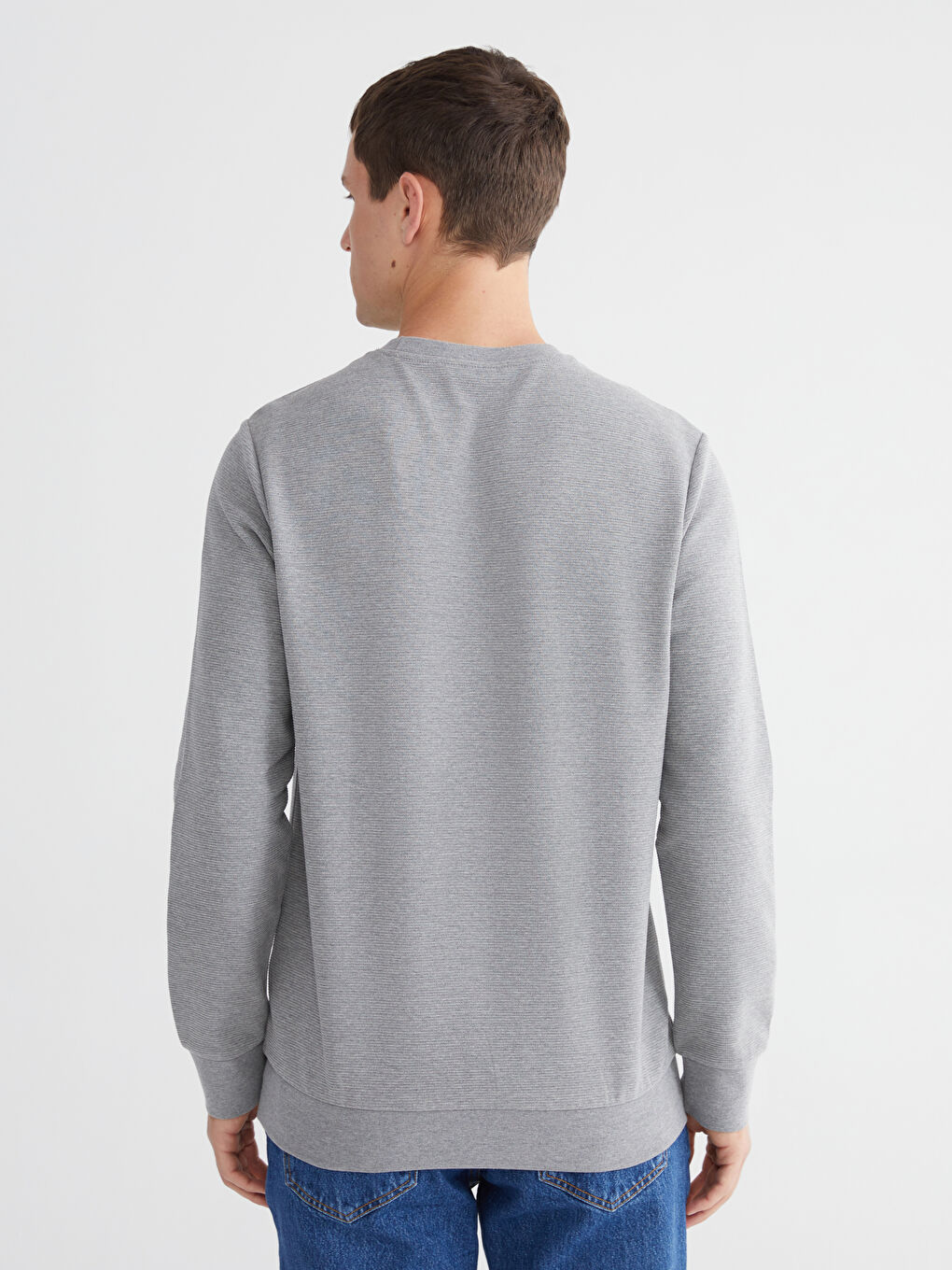 Gri Bisiklet Yaka Erkek Sweatshirt-3