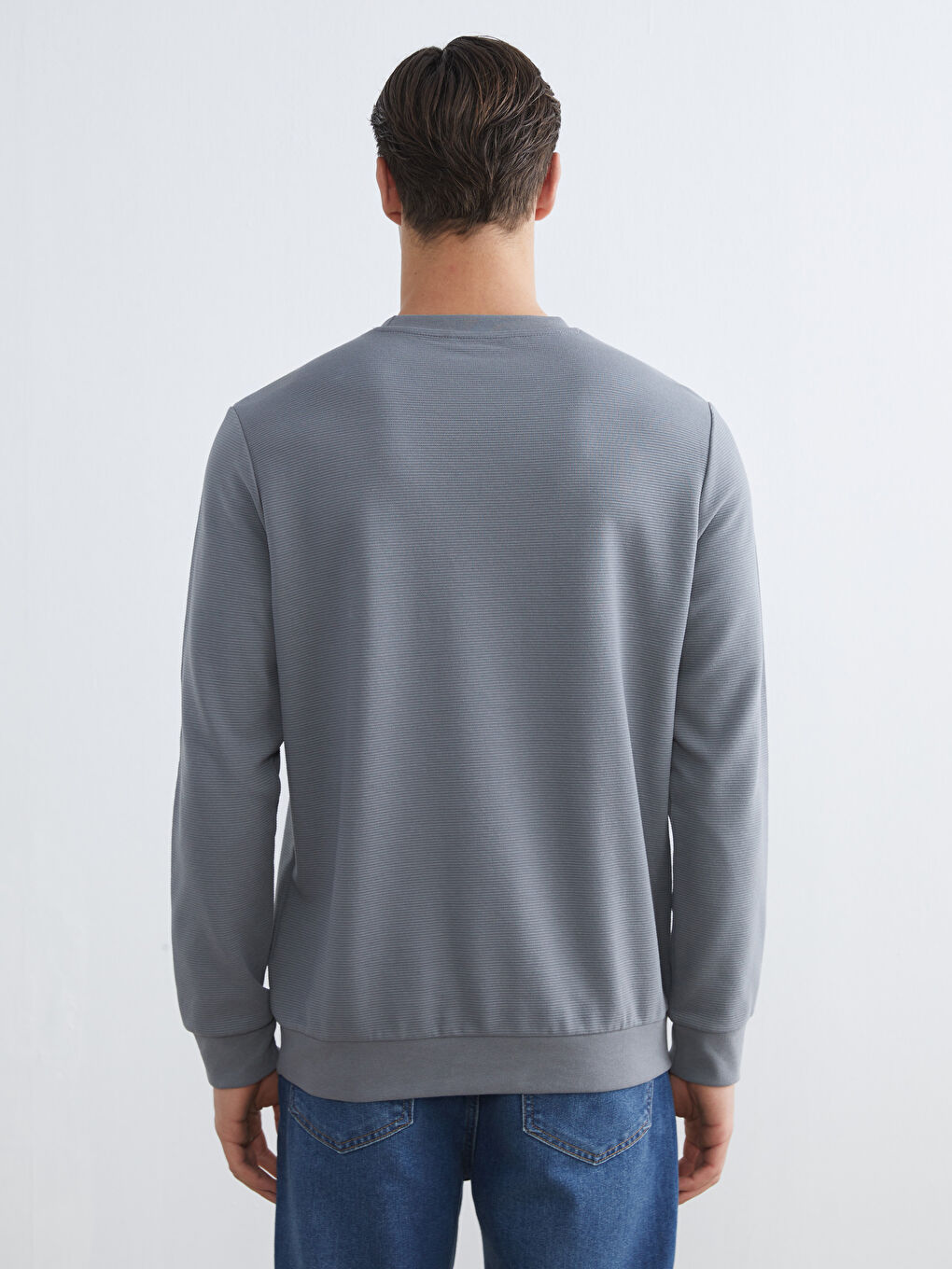 Gri Bisiklet Yaka Erkek Sweatshirt-3