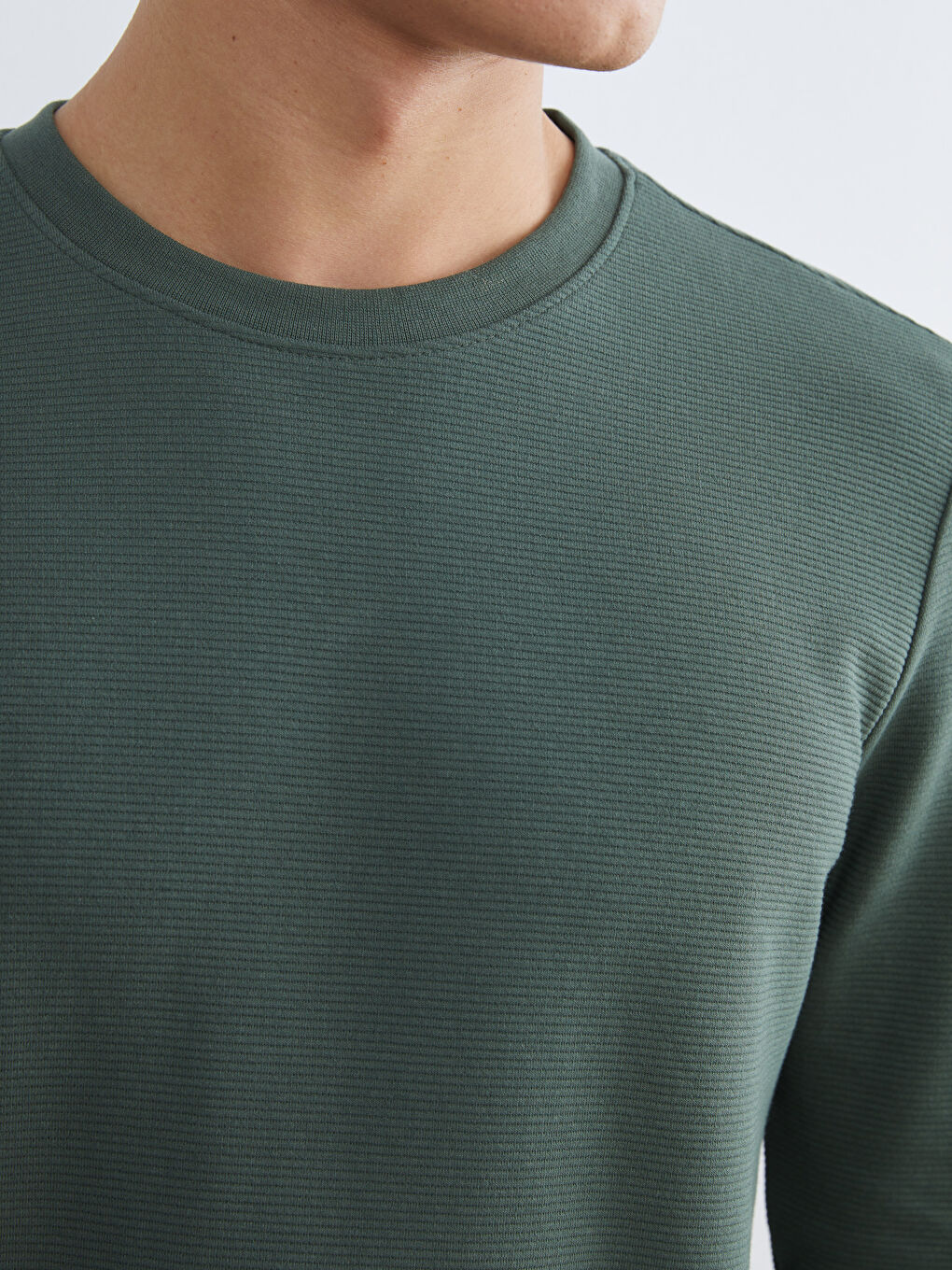 Yeşil Bisiklet Yaka Erkek Sweatshirt-2