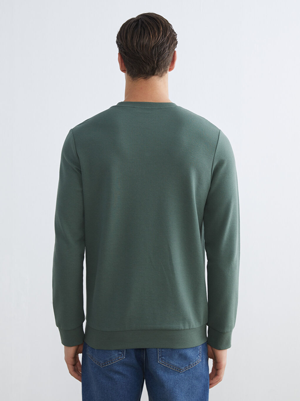 Yeşil Bisiklet Yaka Erkek Sweatshirt-3