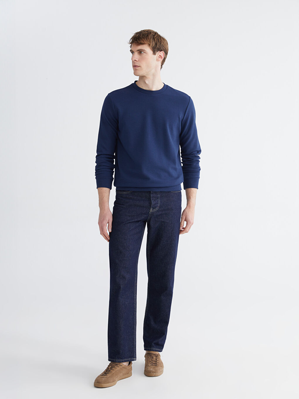 İndigo Bisiklet Yaka Erkek Sweatshirt-1