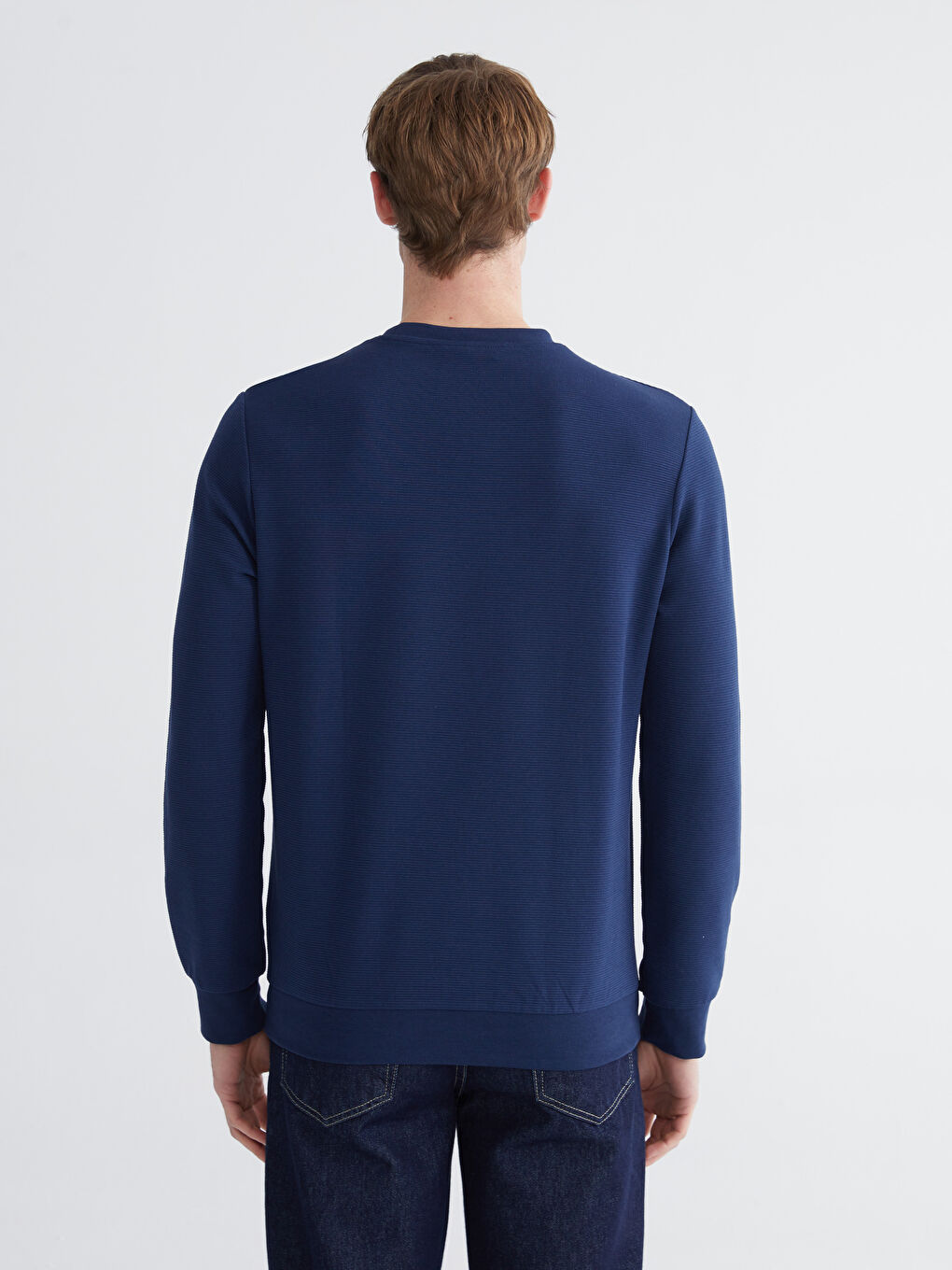 İndigo Bisiklet Yaka Erkek Sweatshirt-3