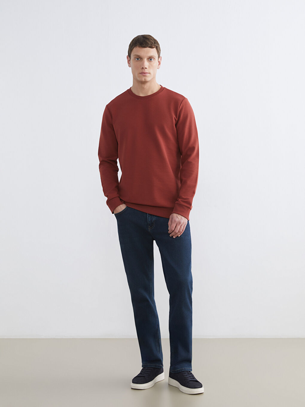 Kahverengi Bisiklet Yaka Erkek Sweatshirt-1