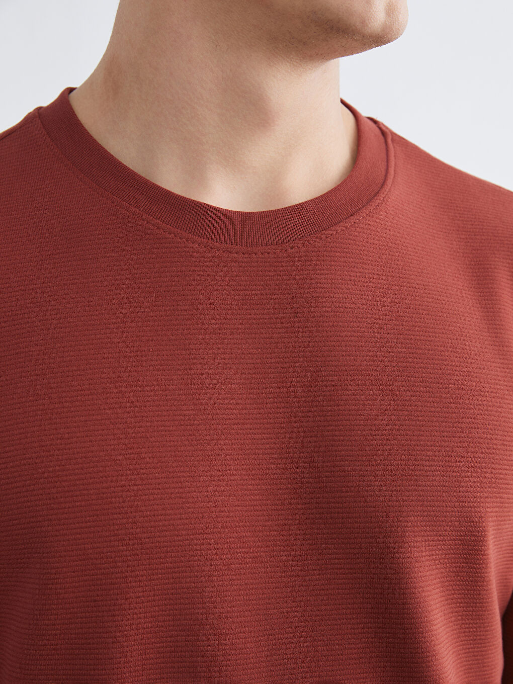 Kahverengi Bisiklet Yaka Erkek Sweatshirt-2