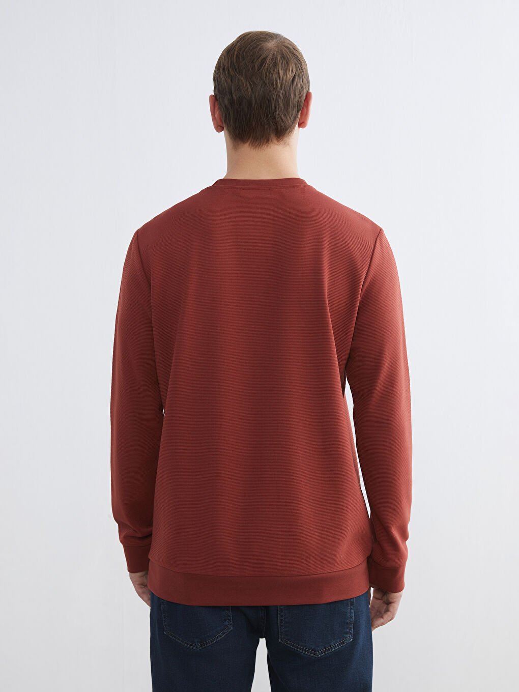 Kahverengi Bisiklet Yaka Erkek Sweatshirt-3