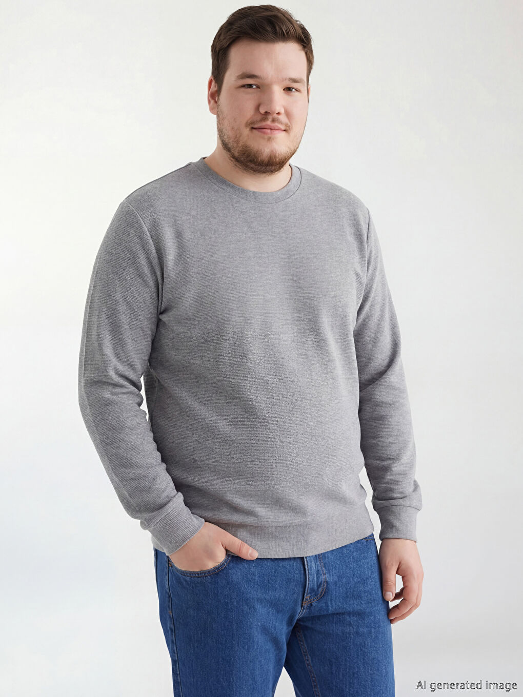 Gri Bisiklet Yaka Erkek Sweatshirt-1