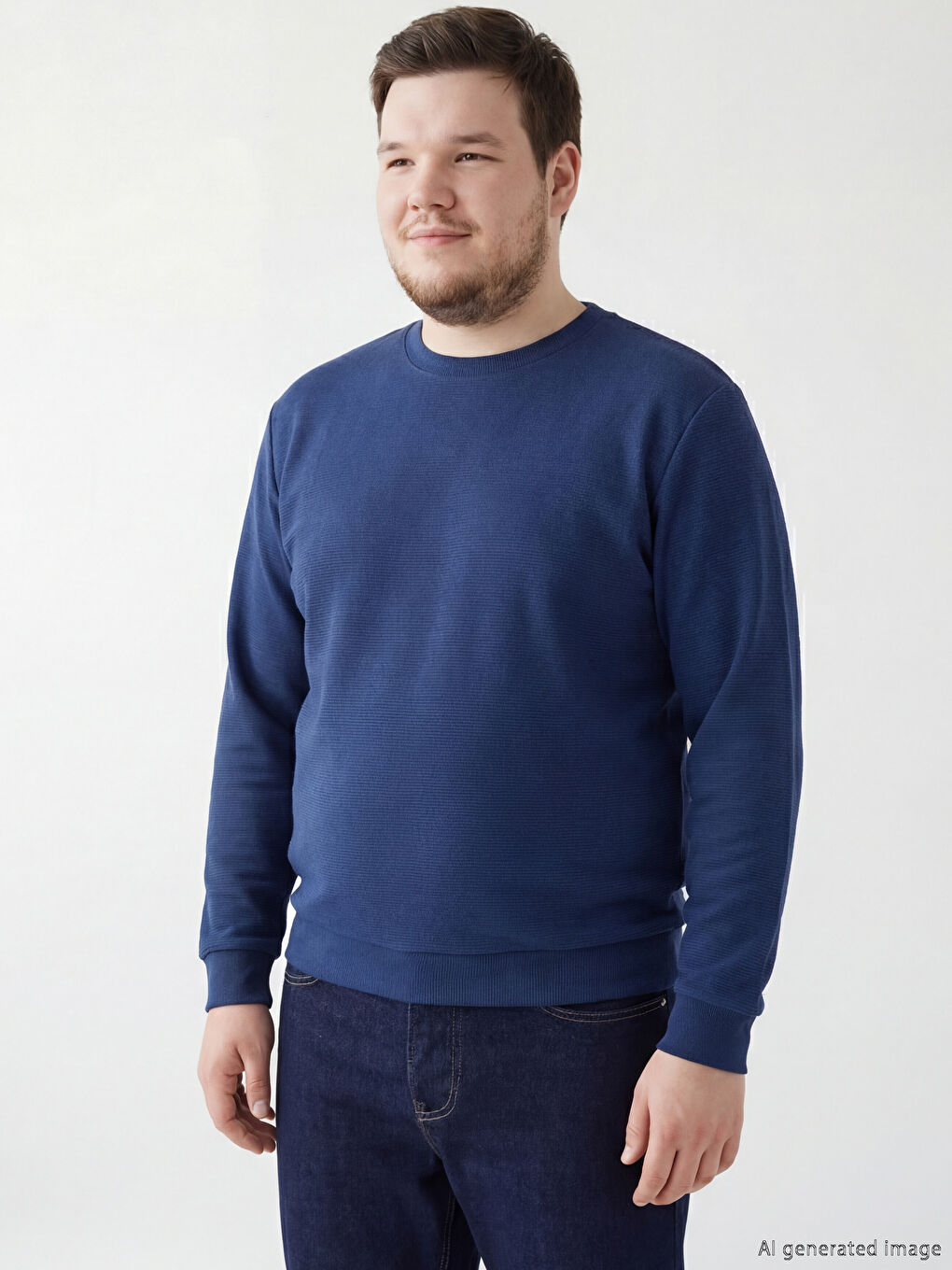İndigo Bisiklet Yaka Erkek Sweatshirt-1