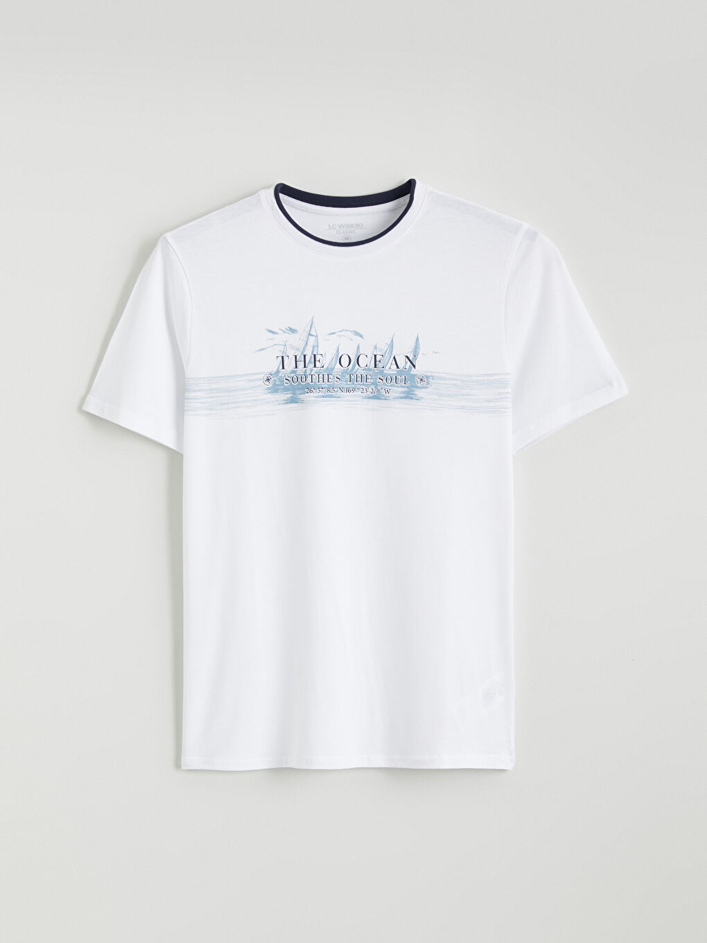 Beyaz Bisiklet Yaka Baskılı Penye Erkek Tişört-4