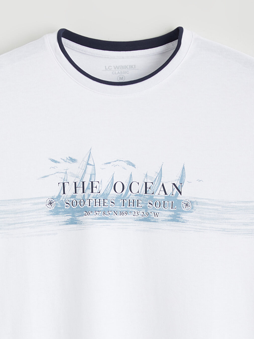 Beyaz Bisiklet Yaka Baskılı Penye Erkek Tişört-5