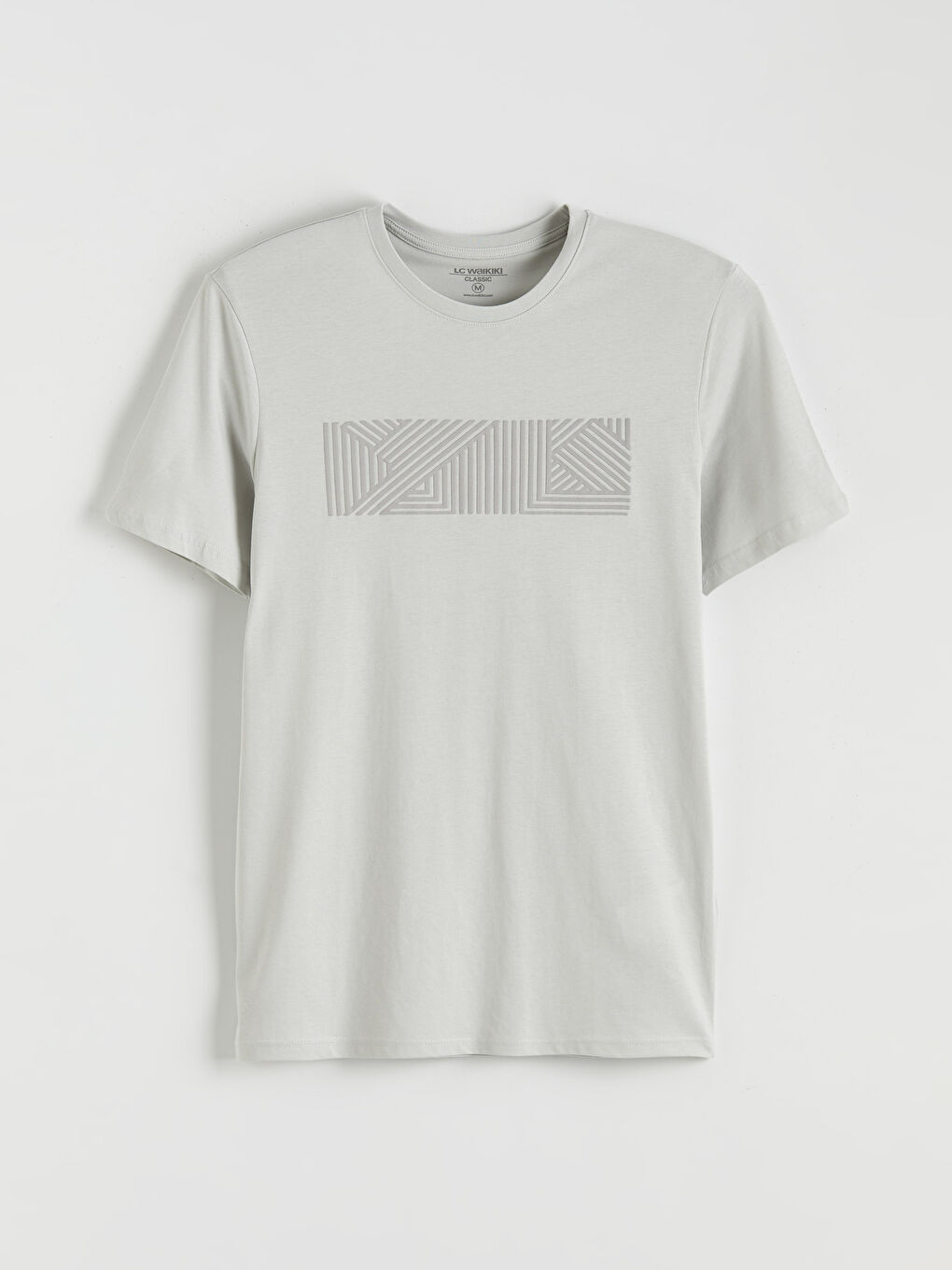 Gri Bisiklet Yaka Baskılı Penye Erkek Tişört-4