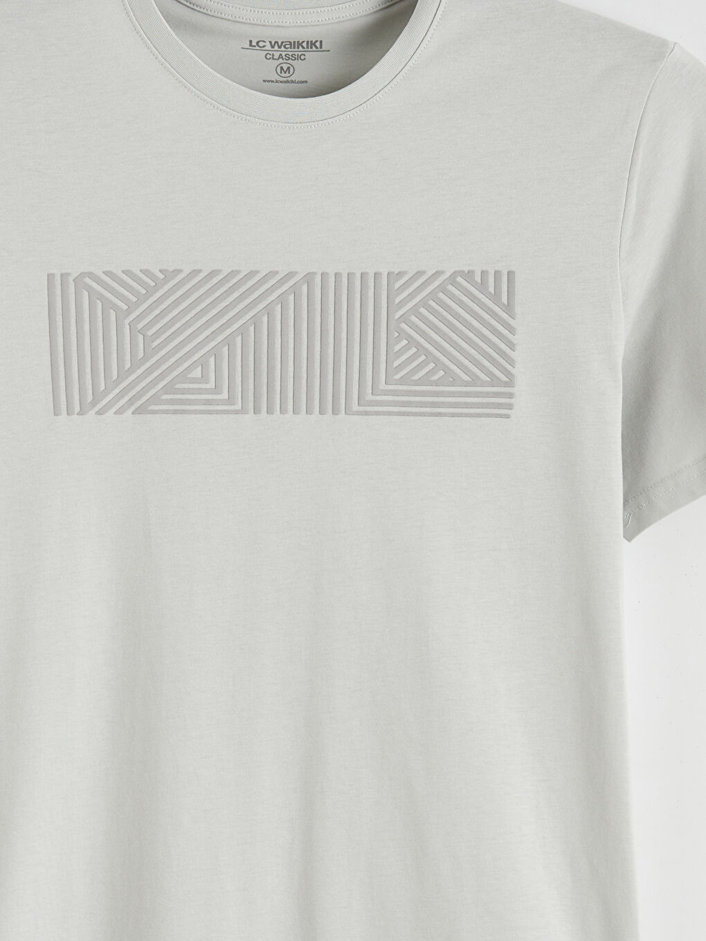 Gri Bisiklet Yaka Baskılı Penye Erkek Tişört-5