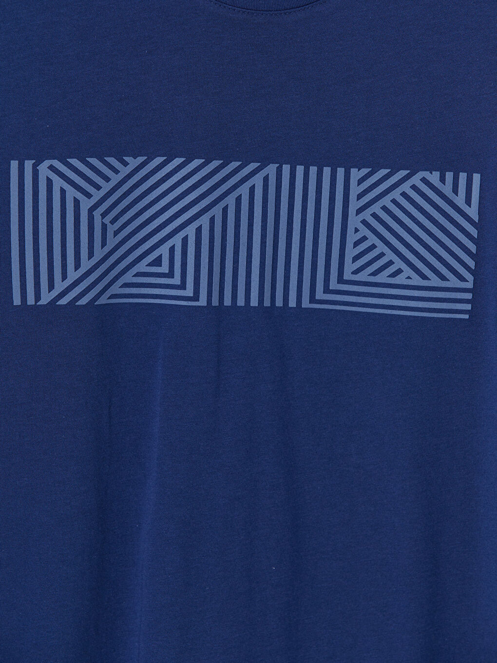 Lacivert Bisiklet Yaka Baskılı Erkek Penye Tişört-2