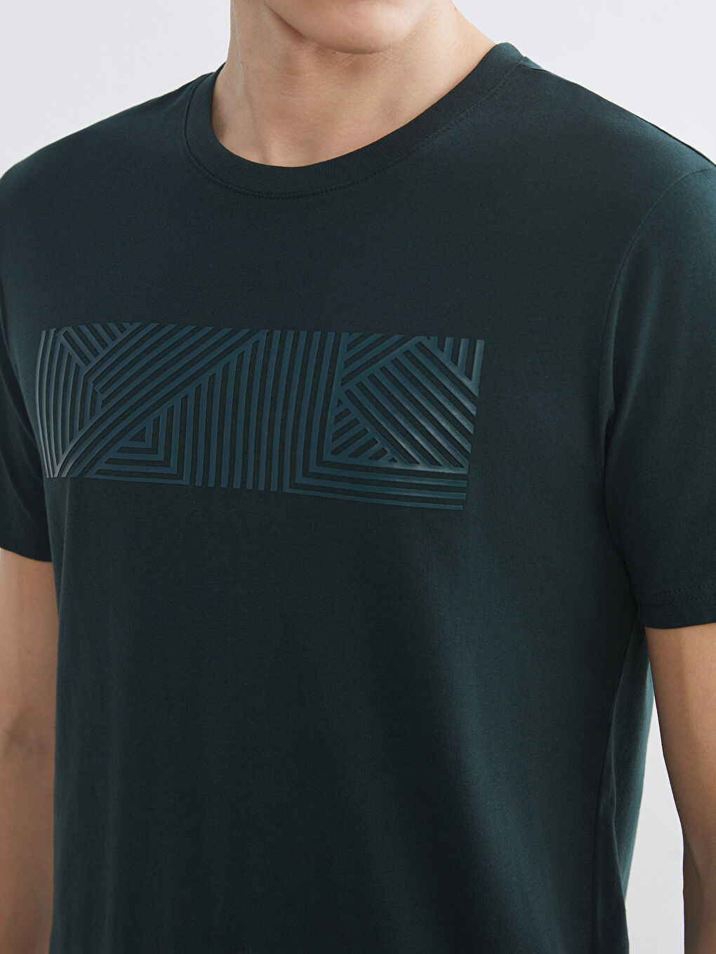 Yeşil Bisiklet Yaka Baskılı Penye Erkek Tişört-2