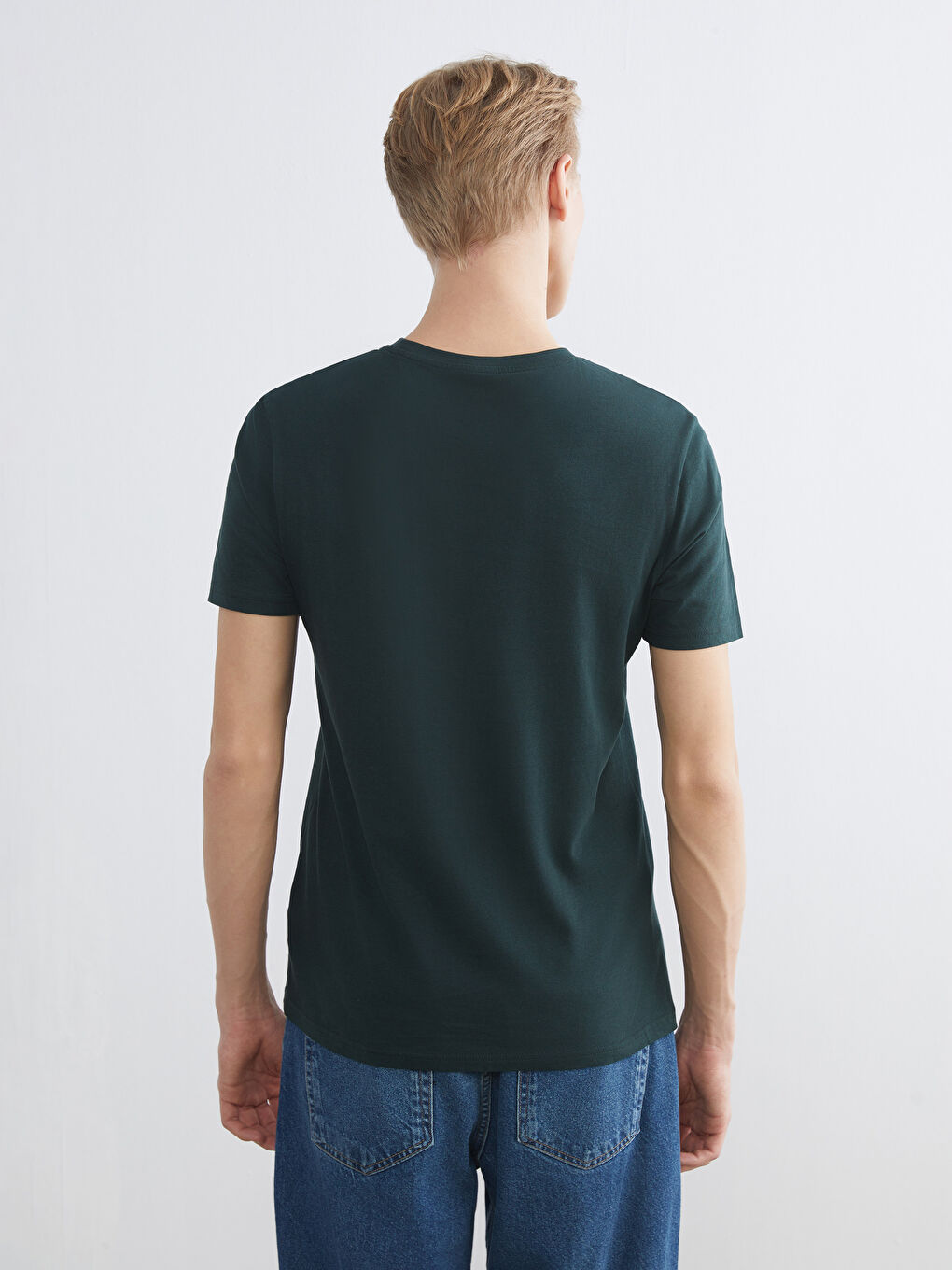 Yeşil Bisiklet Yaka Baskılı Penye Erkek Tişört-3