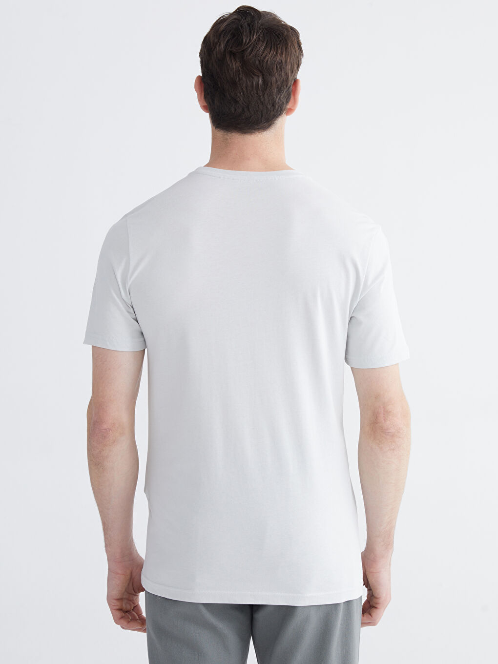 Gri Bisiklet Yaka Baskılı Penye Erkek Tişört-3