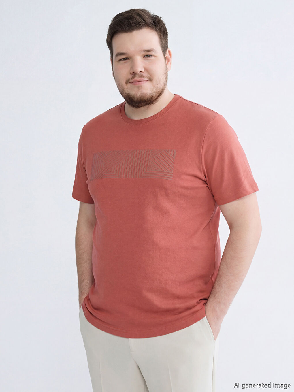 Turuncu Bisiklet Yaka Baskılı Penye Erkek Tişört-1