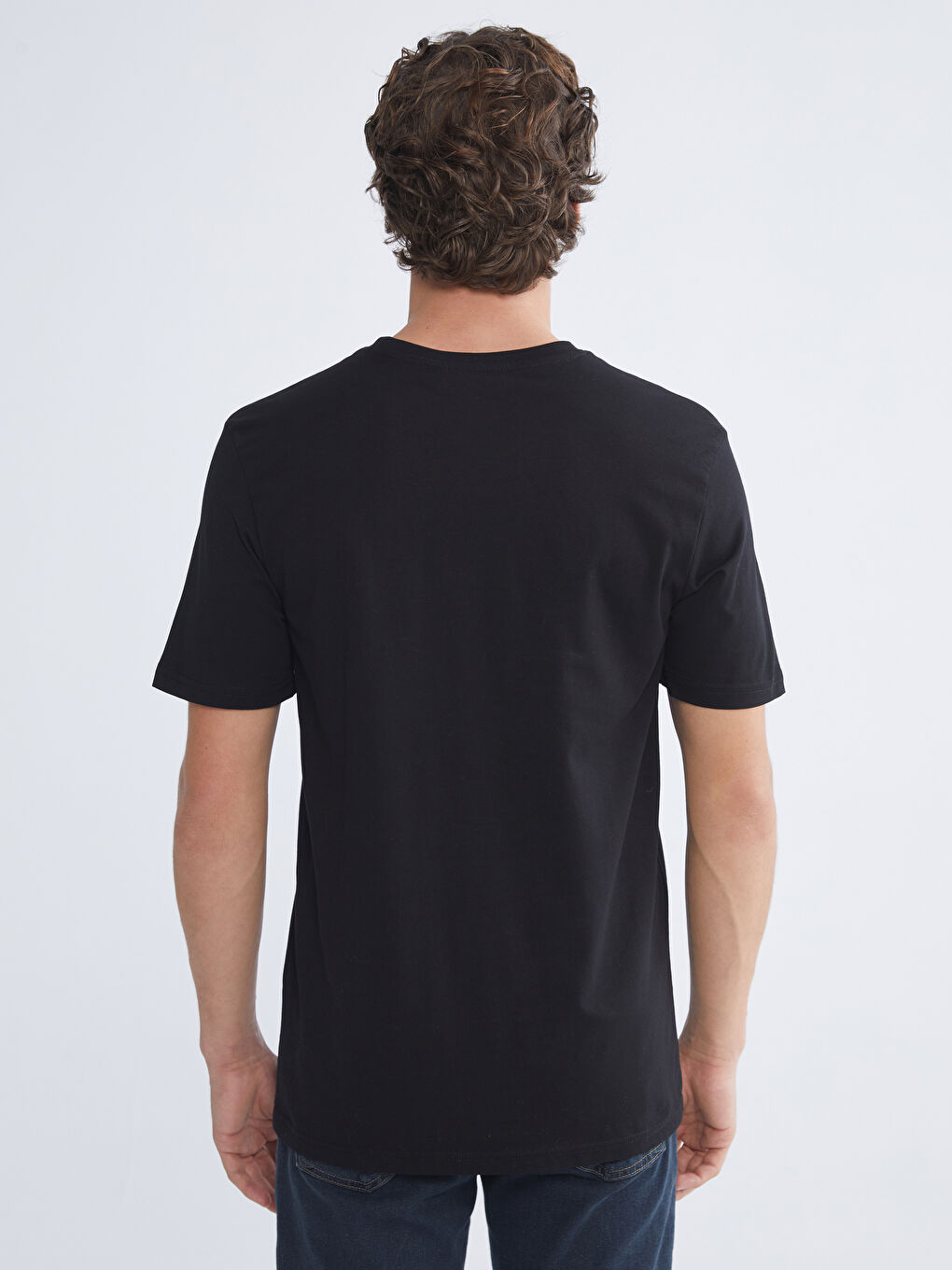 Siyah Bisiklet Yaka Baskılı Penye Erkek Tişört-6