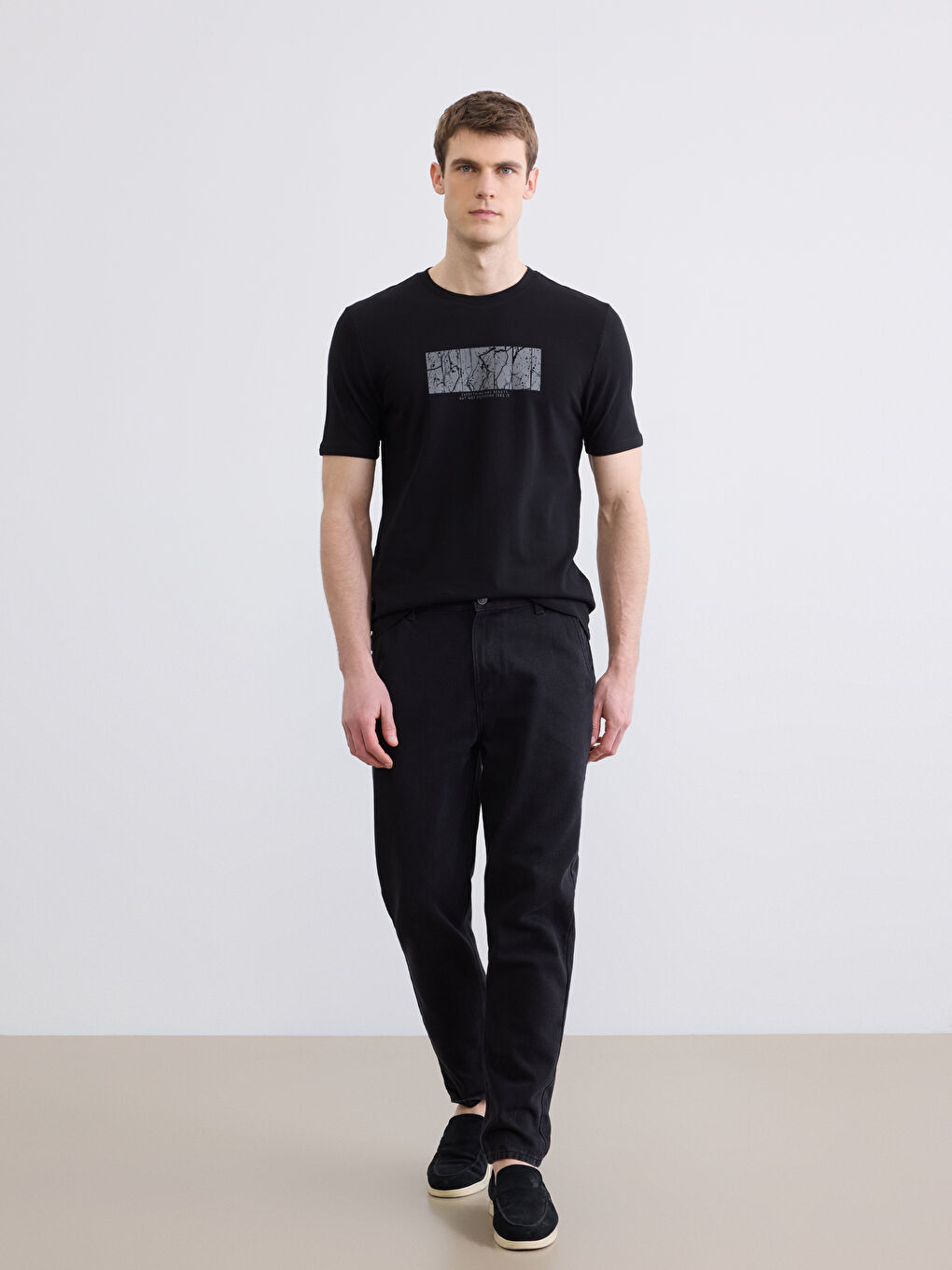 Tricou imprimat cu guler rotund pentru bărbați-1