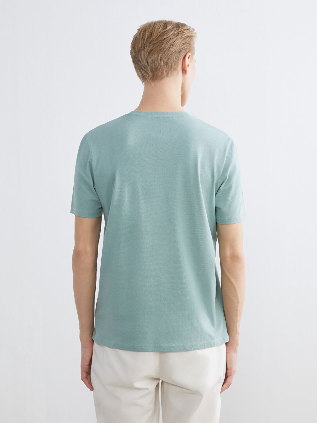 Yeşil Bisiklet Yaka Baskılı Penye Erkek Tişört-3