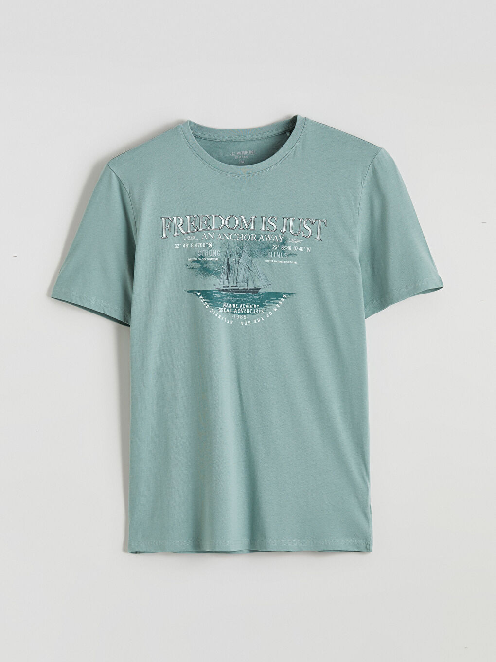 Yeşil Bisiklet Yaka Baskılı Penye Erkek Tişört-4